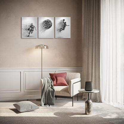 Basketball Canvas Wall Art Prints Set of 3, Framed Basketball Posters Wall Decor, Sports Room Decor For Men Kids Teenagers, Basketball Poster Set For Bedroom Man Cave, Boys Bedroom Decor
