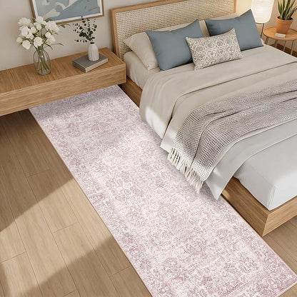 Rugxara 2x6 Hallway Runner Rug, Non Slip Boho Runner Rugs for Hallway, Kitchen, Entrance, Bathroom, Laundry Room, Soft Ultra-Thin Entryway Carpet, Throw Low Pile Retro Imitation Wool Carpet, Pink