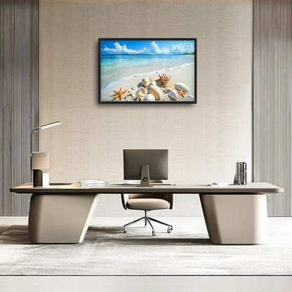Ocean Large Wall Art for Living Room Beach Seashell Starfish Framed Canvas Decor Coastal Landscape Prints Painting Pictures Extra Large Seascape Artwork for Bedroom Home Decor Bathroom Kitchen 24"x36"