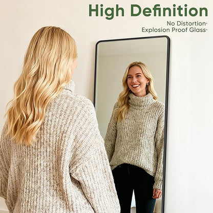 Suidia Full Length Mirror Over the Door&Wall Mounted, 48"x14" Door Mirror with Aluminum Alloy Frame, HD Shatterproof, No-Drill, Hanging Mirrors for Bedroom, Bathroom, Dorm, Closet, Rounded Rect, Black