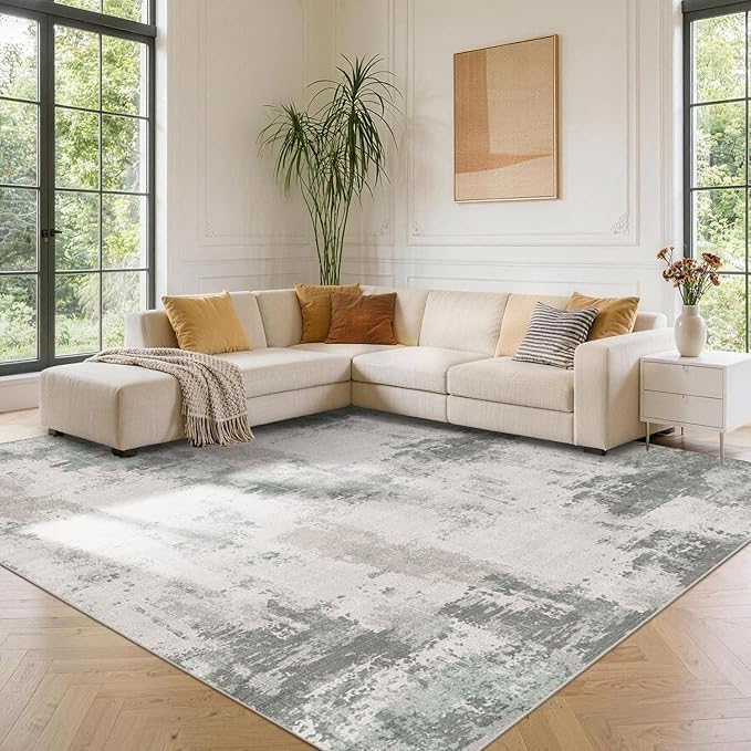 Rugxara Area Rugs 8x10,Green Rugs for Living Room,Modern Abstract Washable Rugs for Bedroom Dining Room, Non-Slip Foldable Thin Indoor Carpet Stain Resistant(Grey Green)
