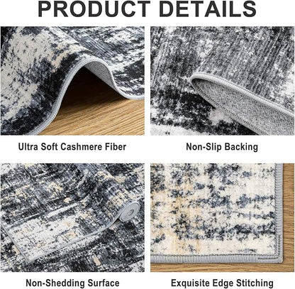 Area Rugs 10x12 Living Room - Washable Rug Modern Abstract Soft Large Neutral Non-Slip Carpet Indoor Floor Thin Carpets for Bedroom Dining Room Farmhouse Nursery Home Office Black Gold