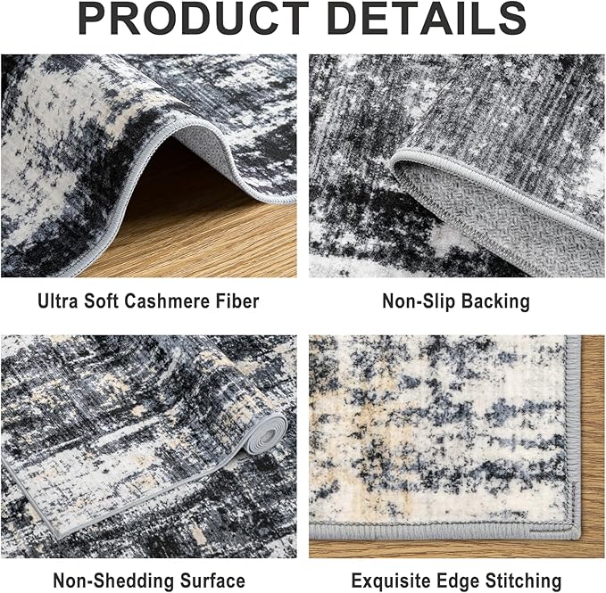 8x10 Area Rugs for Living Room - Washable Rug Modern Abstract Soft Large Neutral Non-Slip Carpet Indoor Floor Thin Carpets for Bedroom Dining Room Farmhouse Nursery Home Office Black Gold