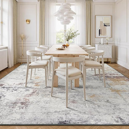 Rugflix 9x12 Area Rugs for Living Room, Washable Large Rug Stain-Resistant Low Pile, Modern Neutral Carpet for Dining Room Home Office Kid Room Nursery Bedroom, Grey Brown