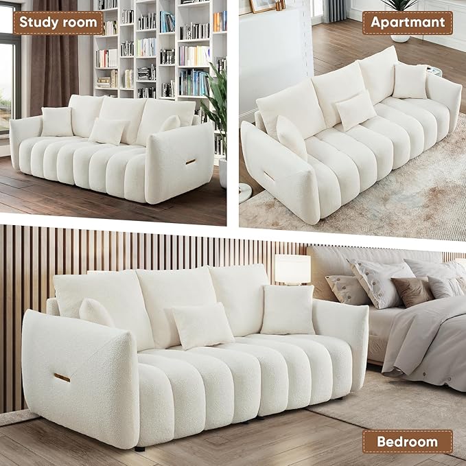 Antetek 78" Modern Sofa Couch, Comfy Deep Seat Teddy Cloud Sofa, Upholstered 3-Seater Boucle Couch, Oversized Loveseat for Living Room, Bedroom, Office, Apartment, Beige