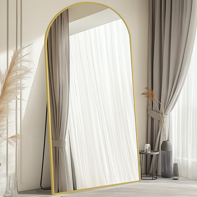 MELOMOIR Arched Oversized Floor Mirror, 81"x41", Large Full Body Mirror for Bedroom & Living Room, Gold Frame with Tempered Glass