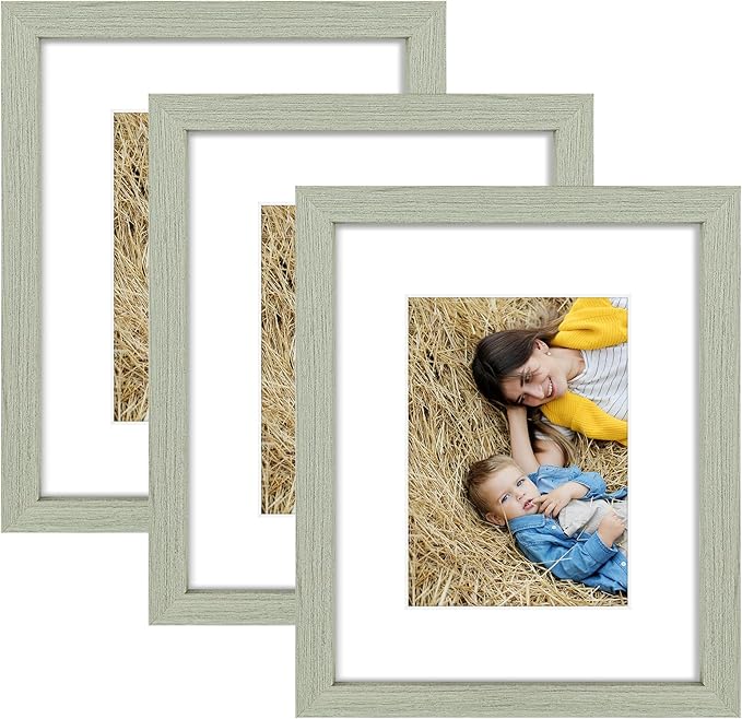 Golden State Art, 8x10 Picture Frame Set of 3 - Matted to 5x7 Photo - Engineered Wood Gallery Frame Set - Wall Mounting or Tabletop Display (Grey,3 Pack)