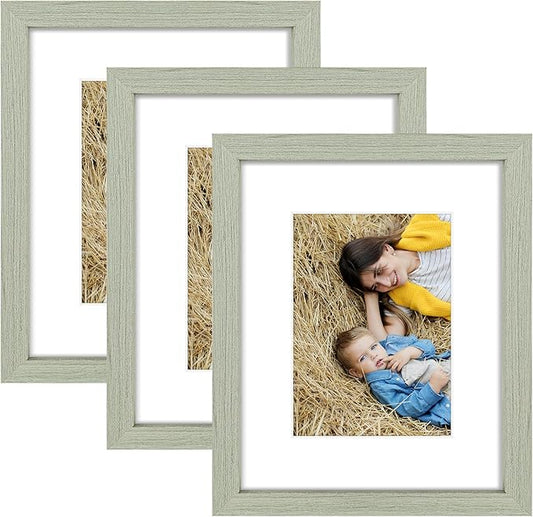 Golden State Art, 8x10 Picture Frame Set of 3 - Matted to 5x7 Photo - Engineered Wood Gallery Frame Set - Wall Mounting or Tabletop Display (Grey,3 Pack)