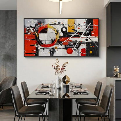 Extra Large Framed Red Black White Gold Abstract Wall Art for Living Room, Oversized Modern Horizontal Canvas Prints, Red and Black Geometric Abstract Pictures for Bedroom Hallway Wall Decor 30x60 In