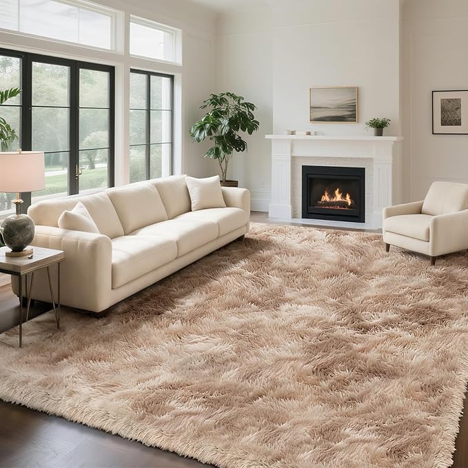 yongyangjuxin Fluffy Rug Shag Area Rug, Mottling Beige 9x12 Area Rugs for Living Room, Large Shag Area Rugs for Bedroom Kids Room Home Decor, Upgrade Anti-Skid Rectangular Fuzzy Rugs