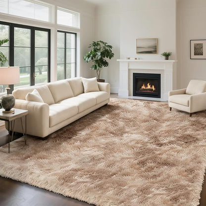 yongyangjuxin Fluffy Rug Shag Area Rug, Mottling Beige 9x12 Area Rugs for Living Room, Large Shag Area Rugs for Bedroom Kids Room Home Decor, Upgrade Anti-Skid Rectangular Fuzzy Rugs