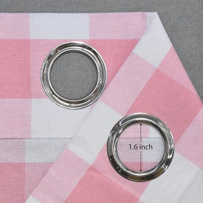 3 Pc Cotton Classic Country Farmhouse Kitchen Window Curtain Grommet Top -Pink & White Buffalo Check Tier & Valance Set, 54" x 18" / 32" x 30"