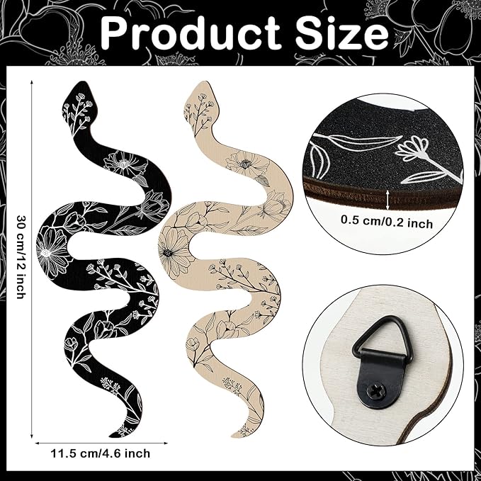 Gerrii Set of 2 Earthy Room Decor Wall Art Boho Witchy Wooden Snake Decor Natural Aesthetic Wall Hanging Boho Art for Apartment Bedroom Living Room(Crawl)