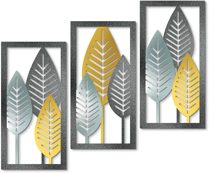 Putuo Decor Leaf Boho Wall Art Set of 3, Botanical Mid Century Nature Wall Decor, Modern Tree Hanging Art for Living Room Bedroom