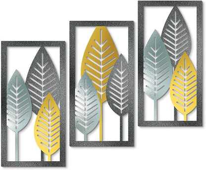 Putuo Decor Leaf Boho Wall Art Set of 3, Botanical Mid Century Nature Wall Decor, Modern Tree Hanging Art for Living Room Bedroom