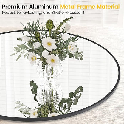 GarveeHome Round Mirror, 20 in Small Aluminum Alloy Circle Frame, High Definition Eco-Friendly Black Round Bathroom Mirror for Over Sink, Wall Mirror for Entryway, Bathroom, Vanity