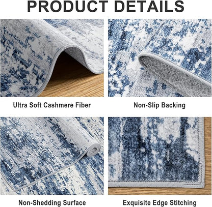 Area Rugs Living Room Rug - 5x7 Washable Modern Abstract Soft Neutral Non-Slip Carpet Large Indoor Floor Thin Carpets for Bedroom Dining Room Farmhouse Nursery Home Office Blue Gray