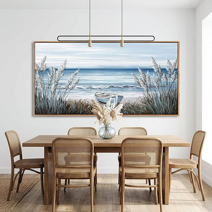 AJAZIKO Beach Vintage Wall Decor Pictures for Living Room Coastal Artwork for Walls Ocean Bedroom Wall Decor Above Bed Landscape Beach Canvas Wall Art Featuring Boat, Farmhouse, Seascape 20×40IN