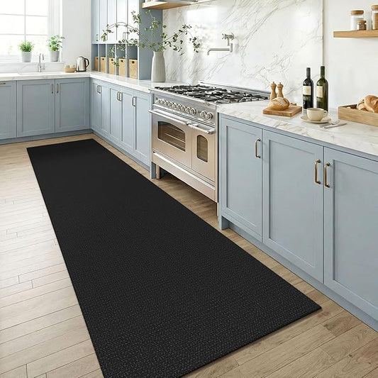 KOZYFLY Runners for Hallways 3x8 ft Washable Kitchen Runner Non Slip Rubber Backed Hall Runners Cotton Entryway Runner Rugs Floor Carpet for Indoor Backdoor Bedroom Kitchen, Black/Dark Grey