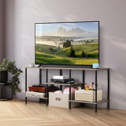 BTY TV Stand for Living Room Modern TV Console with Storage 50 Inch Small Wood Entertainment Stand with Open Storage Shelves for Bedroom, Small Space, Grey