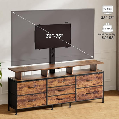 REAHOME TV Stand with Mount, 63" Entertainment Center for 32/45/55/60/65/70 inch TVs, Media Console Table with 7 Drawers, Height Adjustable Mount, Dresser TV Stand for Living Room, Rustic Brown