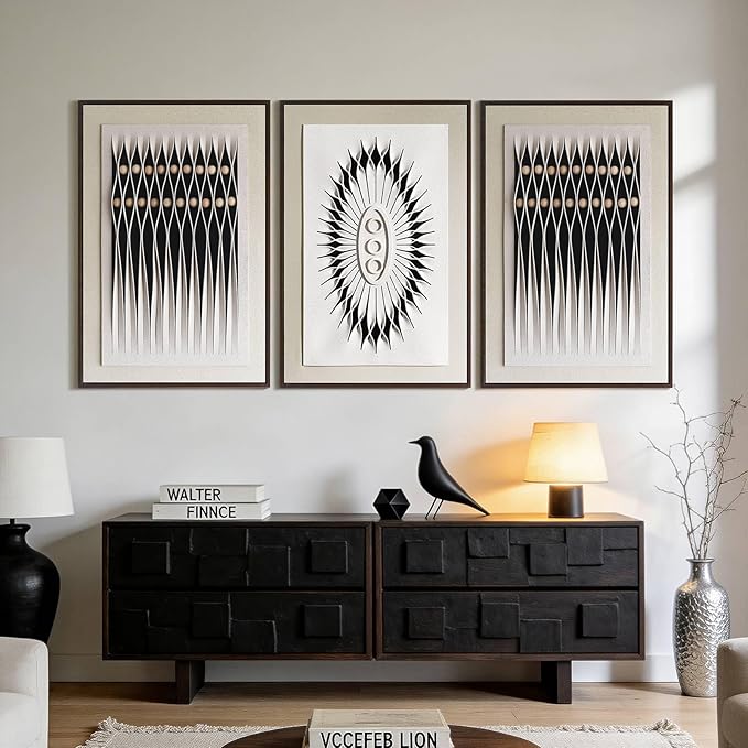 3D Textured Framed Abstract Wall Art for Bedroom, 3 Piece Modern Geometric Artwork for Walls, Black White Sandstone Texture Minimalist Pictures for Meditation Room Office Decor, 16x24 In