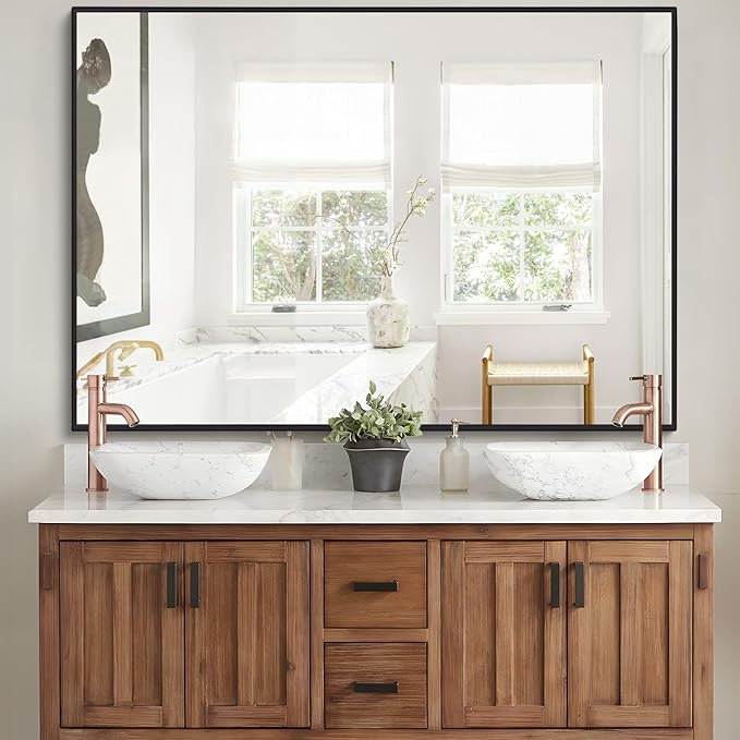 DESBING Black Bathroom Mirror for Wall, 30x48 Inch Rectangle Mirrors with Metal Frame, Modern Vanity Wall Mirror Decor for Entryway Hangs, Bathroom, Living Room Horizontal or Vertical