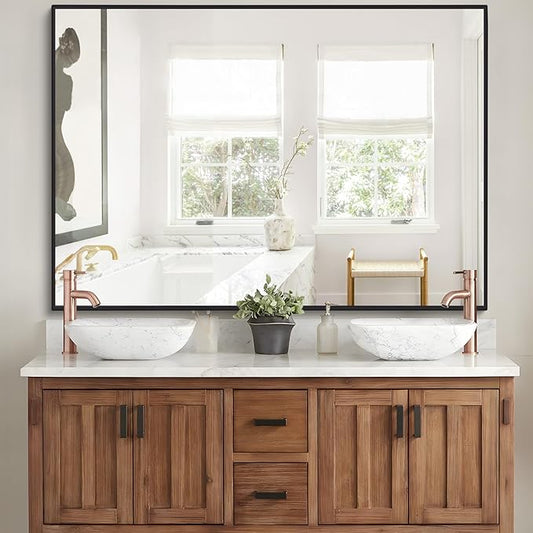 DESBING Black Bathroom Mirror for Wall, 30x48 Inch Rectangle Mirrors with Metal Frame, Modern Vanity Wall Mirror Decor for Entryway Hangs, Bathroom, Living Room Horizontal or Vertical