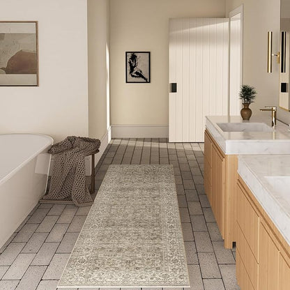 Machine Washable Kitchen Runner Rugs: 2'x10' Hallway Rug Stain Resistant Non Slip Low Pile Soft Carpet Runners for Hallways Indoor Entryway Kitchen Laundry Room Bedroom Bathroom Farmhouse