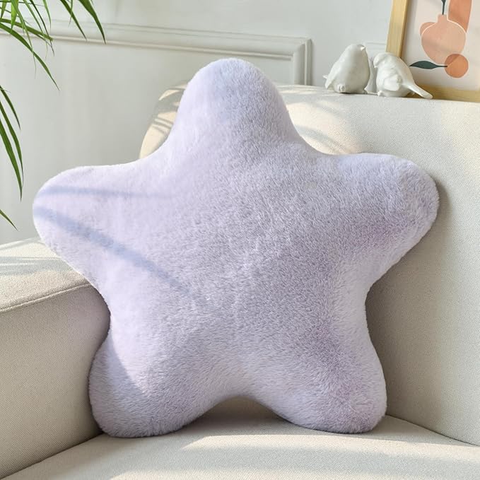 Star Pillow, Decorative Throw Pillows for Bed Couch, 19.6" Star Shaped Pillow Plush Floor Cushions Room Decor Pillow with Soft Faux Rabbit Fur for Sofa Bedroom Living Room
