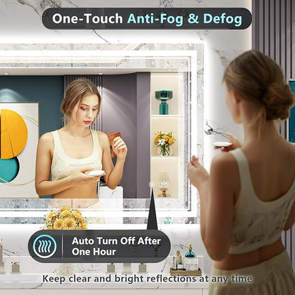 48x32 LED Bathroom Mirror with Lights, Backlit and Front Lit Anti-Fog Lighted Vanity Mirrors for Bathroom Wall, Dimmable, 3-Color Light, Memory, Shatter-Proof, HD Tempered Glass, CRI＞90