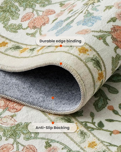 AMADA HOMEFURNISHING 5x7 Area Rug, Washable Living Room Rug with Non-Slip Backing, Low Pile and Durable Edge Binding, Vintage Soft Floral Rugs for Living Room, Bedroom, Dining Room