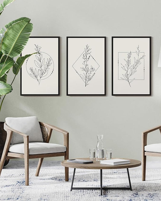 Drsoum Minimalist Flower Wall Art Vintage Wall Hanging Decor Botanical Prints Artwork for Bedroom Living Room Hallway 24x36in Black Framed