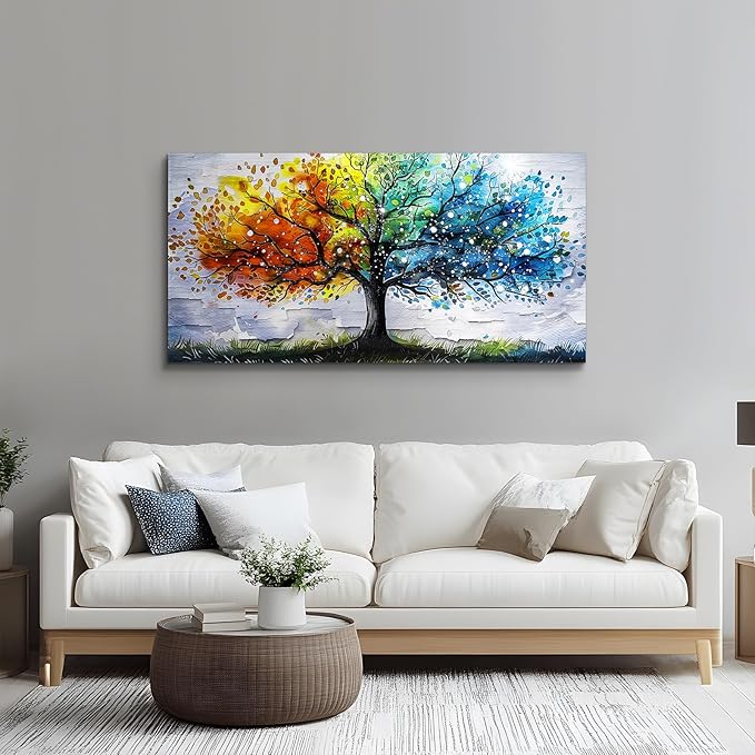 crmotu Tree of Life Large Wall Art for Living Room, Colorful Tree Abstract Art Prints Watercolor Canvas Painting, Modern Landscape Aesthetic Pictures Wall Decor for Bedroom Bathroom Office 24"X48"