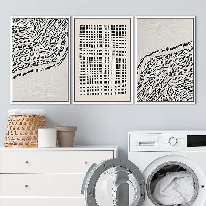 SIGNLEADER Framed Canvas Print Wall Art Set Minimalist Black and White Geometric Abstract Pattern and Line Illustrations Boho Decorative for Living Room, Bedroom, Office - 16"x24"x3 WHITE