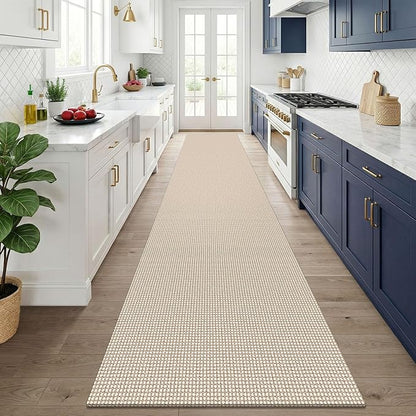 KOZYFLY 3x14 Runners Rugs for Hallway, Long Washable Runner Rug, Non Slip Rubber Backed Kitchen Runner, Flatweave Entryway Rug, Floor Carpet for Entry, Aisle, Hall, Ivory/Camel/Brown