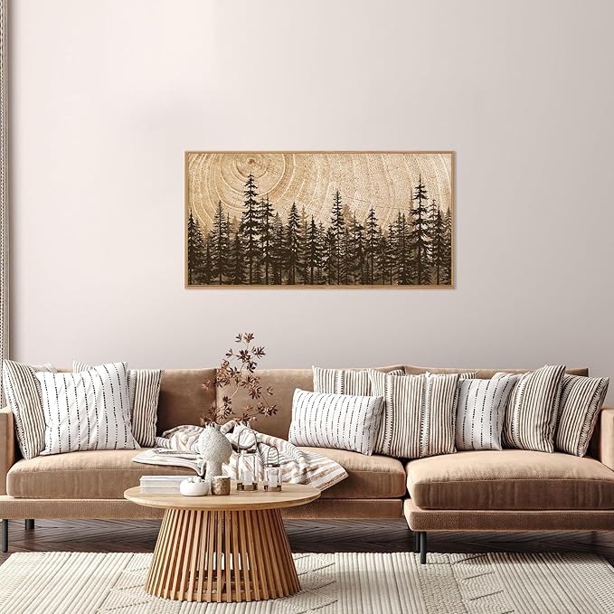Forest Pine Tree Framed Canvas Wall Art Set,Rustic Woodland Landscape Wall Decor,Large Vintage Natural Painting,Retro Brown Artwork for Living Room,Bedroom, Kitchen,Study,Office - 20"x40"x1