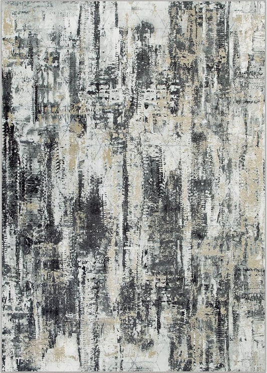 5x7 Area Rugs Washable Rug: Modern Abstract Living Room Rug Soft Anti-Skid Thin Carpet Indoor Floor Non-Shedding Carpets for Bedroom Dining Room Farmhouse Nursery Home Office Black Grey Gold