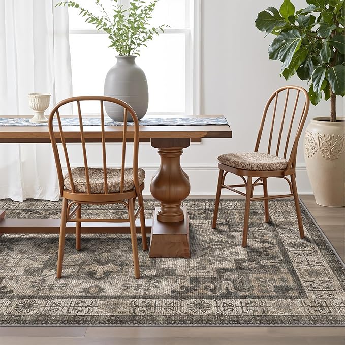 LUMI 8x12 Washable Area Rug for Living Room, Ultra Soft Stain Resistant Carpet with Non Slip Rubber Backing, Non-Shedding Low Pile Rugs for Bedroom, Dining Room, Indoor, Office
