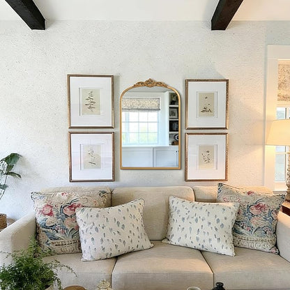 1 Set Vintage Mirror 20x30 Gold Antique Baroque Arched Ornate Traditional Brass Mirror and 8.5x12 Vintage Vanity Makeup Desk Table Mirror for Bathroom Entryway Living Room Hallway Fireplace