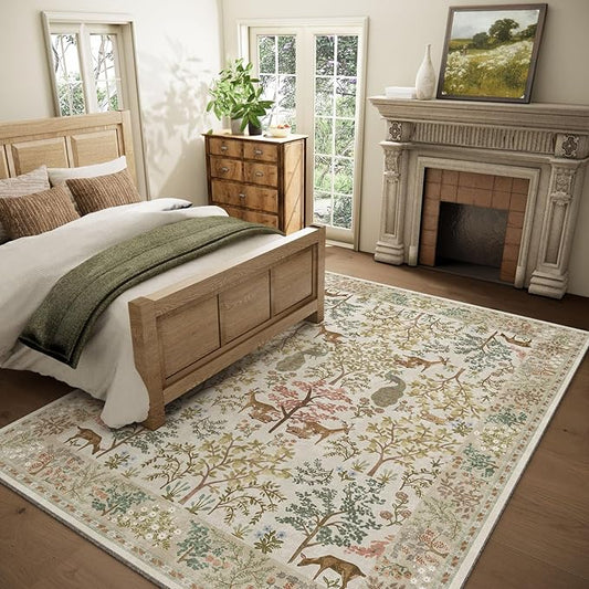 Machine Washable Rugs for Living Room: 6x9 Bedroom Rug Stain Resistant Non Slip Low Pile Lightweight Soft Carpets for Living Room Dining Room Kitchen Nursery Kids Room PlayroomFarmhouse