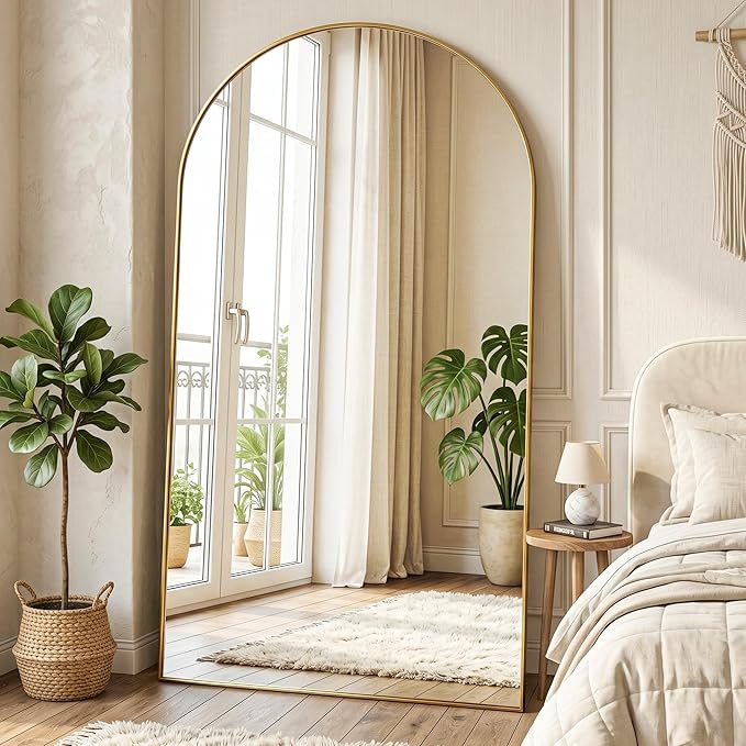 MISSDAY Oversized Arched Full Length Mirror, 81"x41" Gold Full Body Mirror with Stand, Floor Mirror Large Free Standing, Leaning or Hanging, Aluminum Frame Mounted Mirrors Wall Mirrors for Bedroom