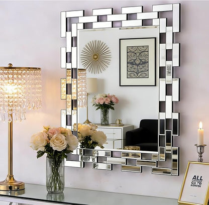 Chende Wall Mirror for Living Room Decor, 36''X24'' Large Decorative Mirror with Glass Frame, Elegant Accent Mirror for Entryway, Bathroom, Dining Room