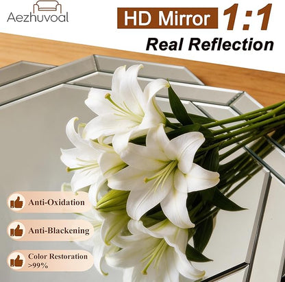 Modern Luxury Decorative Mirror with Beveled Edge,23.6" Octagon Wall Mirror, HD 1:1 Real Reflection, Shatterproof & Velvet Backed, Decor Mirror for Bathroom Living Room Entryway Bedroom ﻿