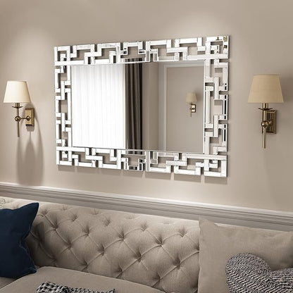 KOHROS Large Decorative Rectangle Mirror for Wall Decor Art Grecian Venetian Mirror (Silver, 40" L x 28" W)