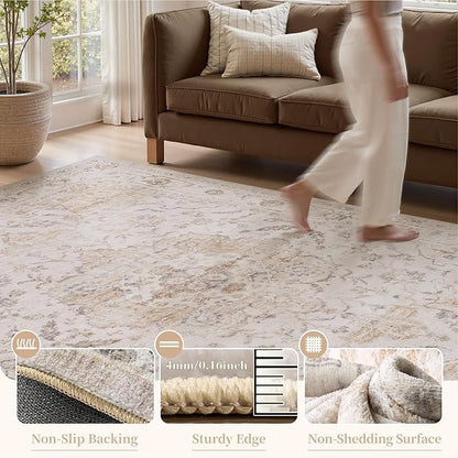 PADOOR 6FT Round Rug,Rugs for Living Room,Soft Beige Circle Rug,Machine Washable Rugs for Bedroom,Non Slip Carpet,Rug for Dining Room Living Room Bedside Office