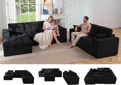 MAXYOYO Modular Sectional Sofa with Ottoman and Loveseat, Cloud Boneless Couch with Layered Cushion, Flexible Module Combination Sofa for Living Room, No Assembly Required,Black