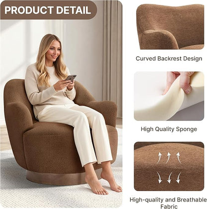 Swivel Accent Chair Set of 2,Upholstered Barrel Chair with Curves Camel Back Design,Modern Arm Chair with Wooden Base for Living Room Bedroom Reading Waitingroom,Terracotta