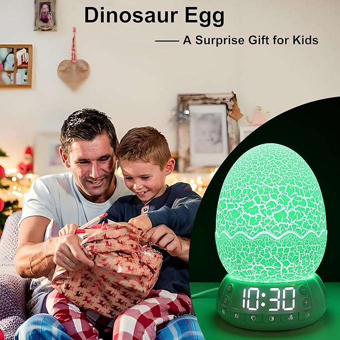 Dinosaur Egg Kids Clock/Decorative Lamp/Night Light/Bluetooth Speaker/White Noise Lullaby Machine 4 in1, 11 Colors Touch, Creative Gifts for Boys/Girls/Adult