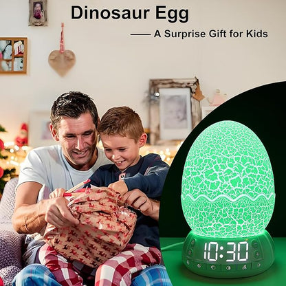Dinosaur Egg Alarm Clock / Glowing Digital Clock with Night Light, 20 Soothing Sound Timer Training Sleep Machine/Bluetooth Speaker, Dinosaur Decor Lamp for Bedroom/Living Room, Gifts for Kids Adults